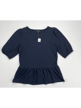 NWT Banana Republic Factory Peplum Texture Top Navy Blue Women’s Size Small